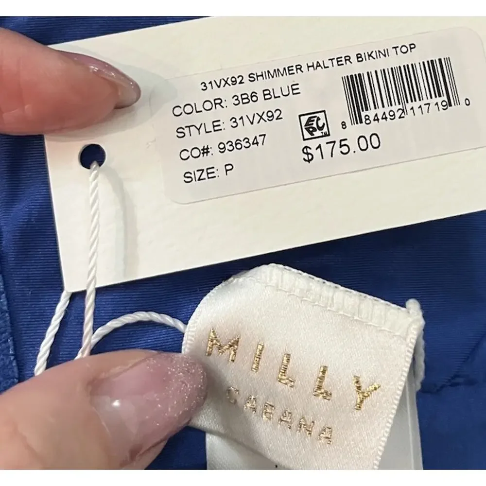 Milly Cabana Blue‎ Shimmer Halter Women's Swimsuit Bikini Top Size Small (P)